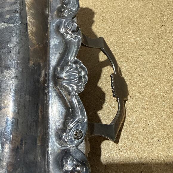 VTG Silverplate Serving Tray Ornate Scroll Handles 21.5x14 Unmarked - Picture 5 of 9